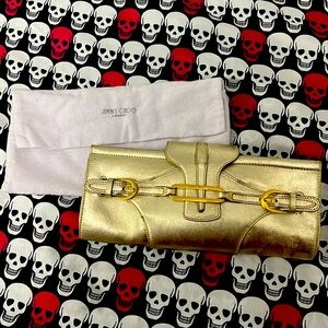 Jimmy Choo Gold Leather Metallic Tulita Wristlet